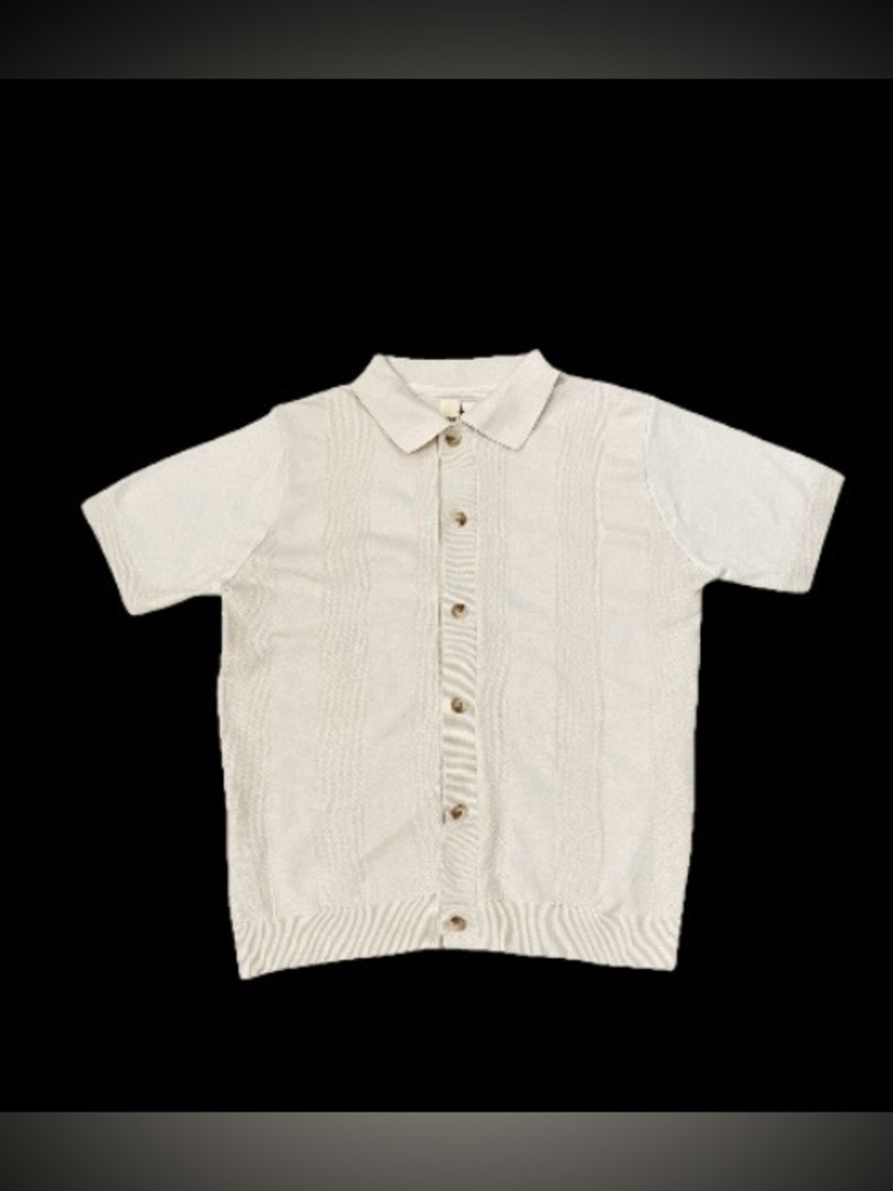 Scott James Cream Knit Short-Sleeve Button-Up